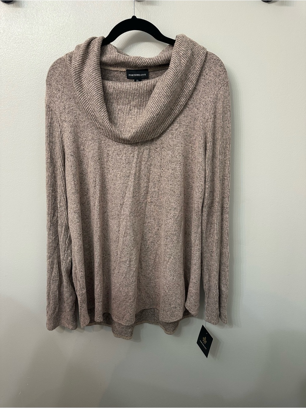 Fortune + Ivy Taupe Cowl-Neck Sweater